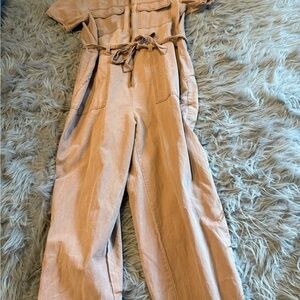 Sanctuary Tan Jumpsuit with Wide-Leg Design and Tie Belt